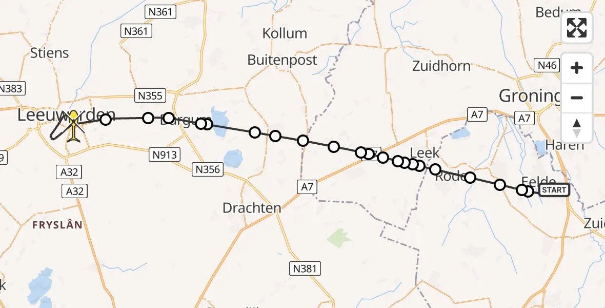 Routekaart van de vlucht: Lifeliner 4 naar Leeuwarden, Machlaan