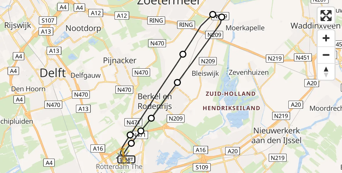 Vluchtroute Traumahelikopter Rotterdam The Hague Airport - Rotterdam The Hague Airport, 01 januari 2025, 08:08