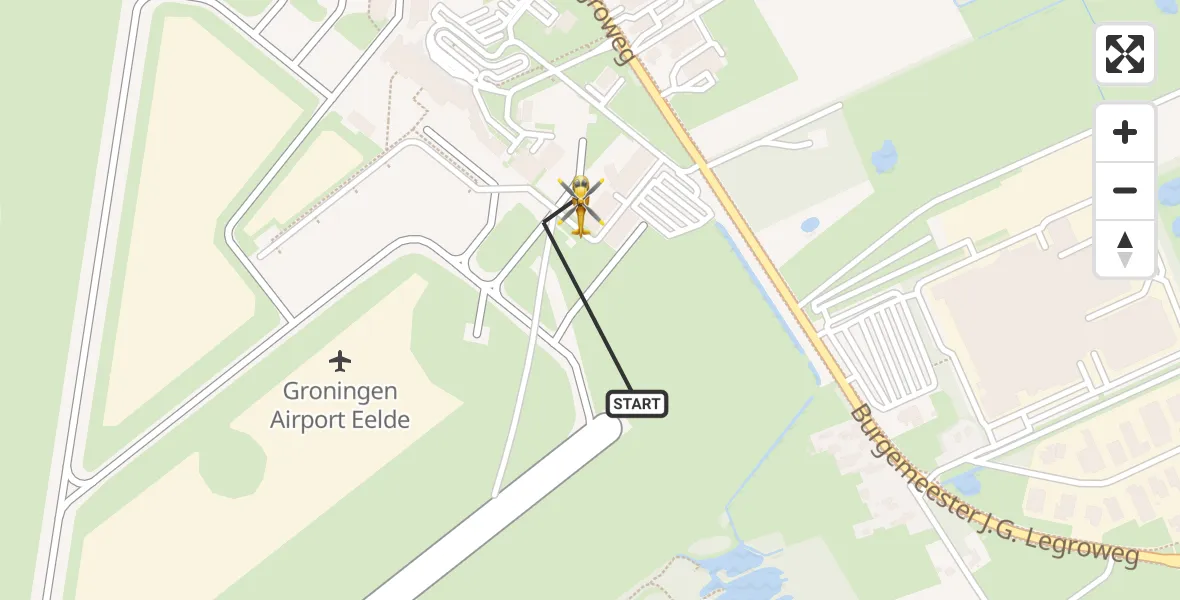 Vluchtroute Traumahelikopter Groningen Airport Eelde - Groningen Airport Eelde, 01 januari 2025, 08:38