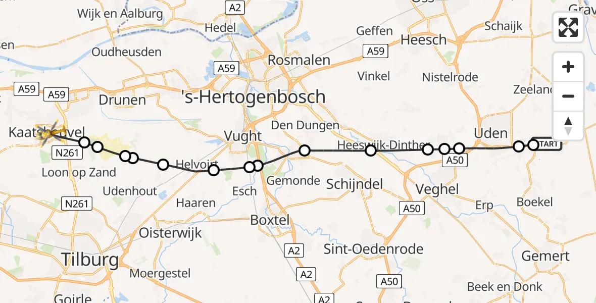 Vluchtroute Traumahelikopter Vliegbasis Volkel - Kaatsheuvel, 01 januari 2025, 10:59