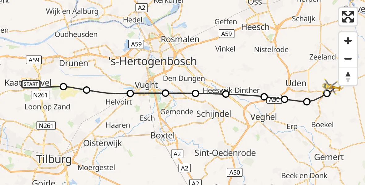 Vluchtroute Traumahelikopter Kaatsheuvel - Vliegbasis Volkel, 01 januari 2025, 11:53