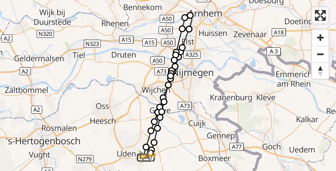 Vluchtroute Traumahelikopter Vliegbasis Volkel - Vliegbasis Volkel, 01 januari 2025, 13:08