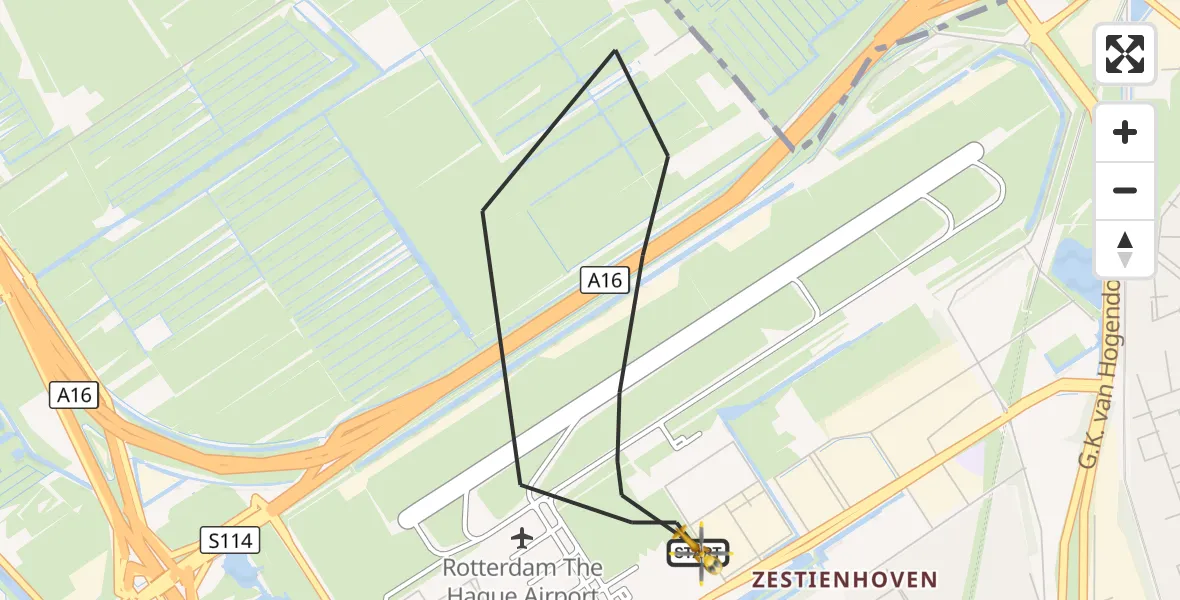 Vluchtroute Traumahelikopter Rotterdam The Hague Airport - Rotterdam The Hague Airport, 01 januari 2025, 13:18