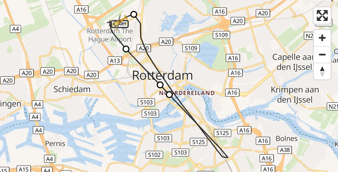 Vluchtroute Traumahelikopter Rotterdam The Hague Airport - Rotterdam The Hague Airport, 01 januari 2025, 13:37