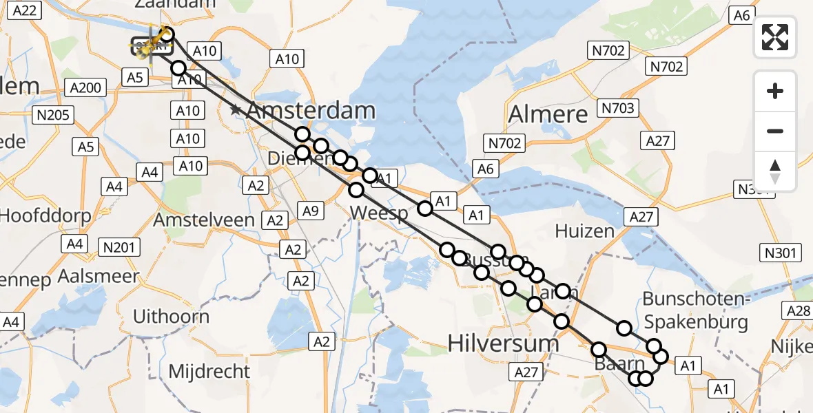 Vluchtroute Traumahelikopter Amsterdam Heliport - Amsterdam Heliport, 01 januari 2025, 18:33