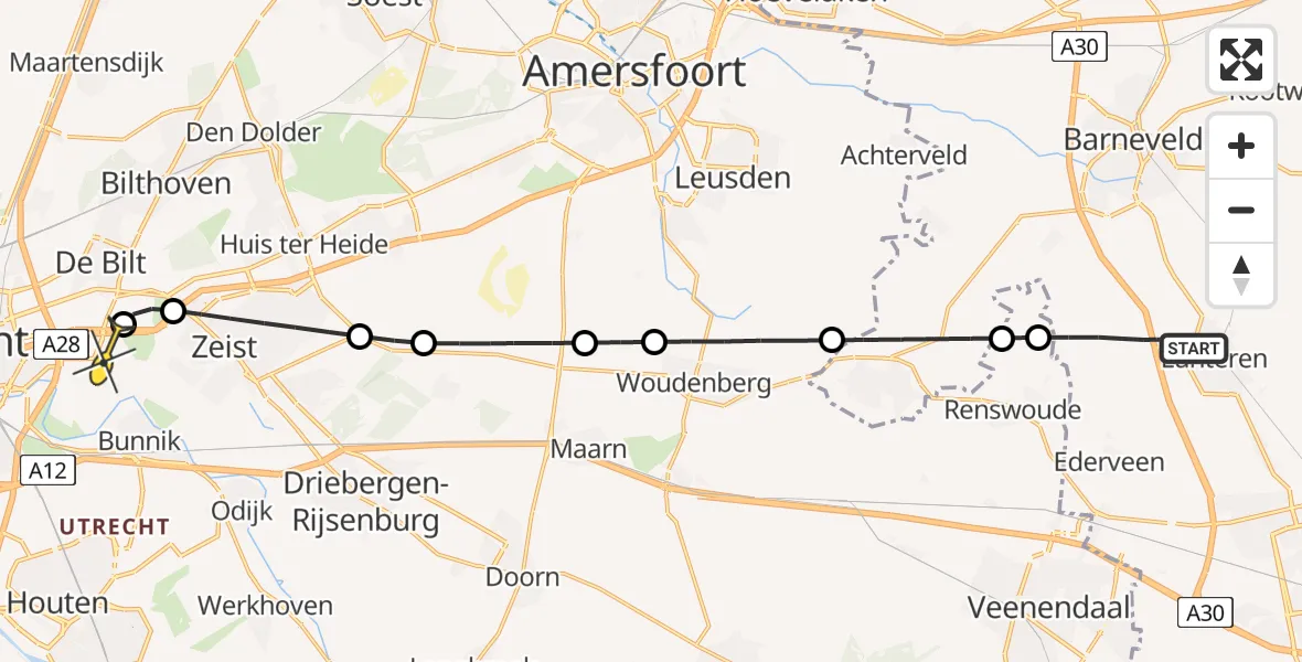 Routekaart van de vlucht: Lifeliner 3 naar Universitair Medisch Centrum Utrecht, Postweg