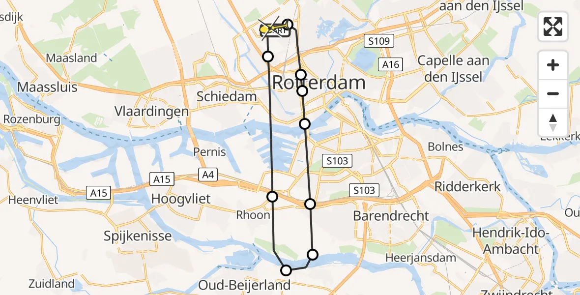 Routekaart van de vlucht: Lifeliner 2 naar Rotterdam The Hague Airport, Van der Duijn van Maasdamweg