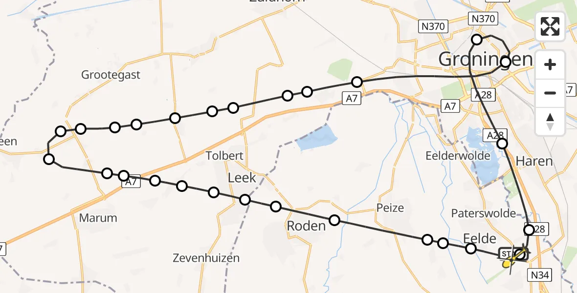 Routekaart van de vlucht: Lifeliner 4 naar Groningen Airport Eelde, Eskampenweg