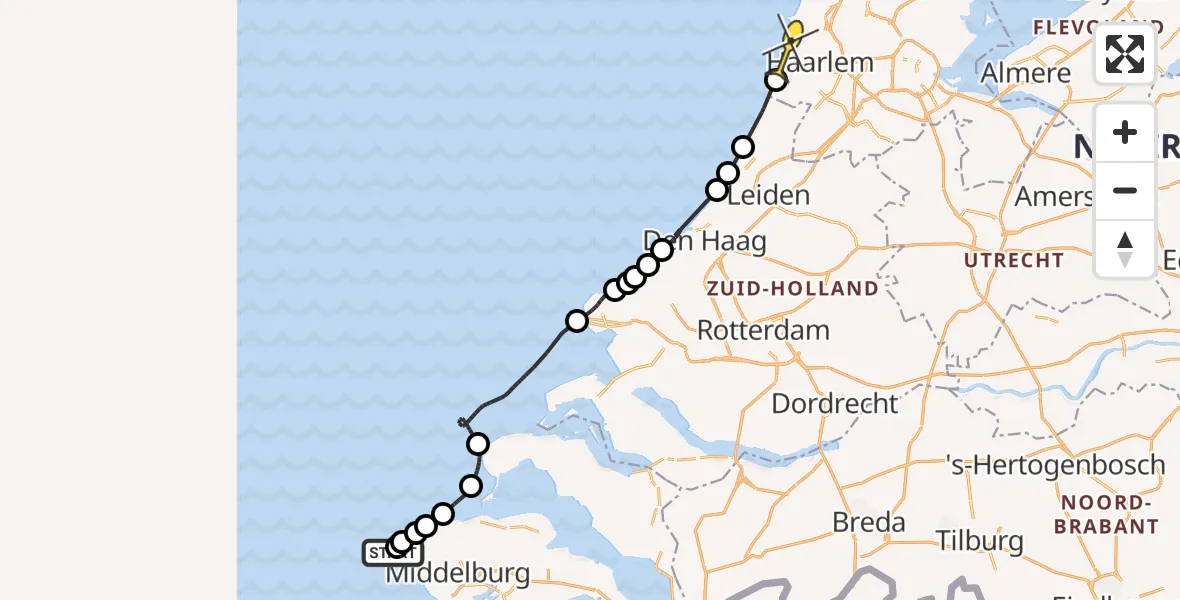 Routekaart van de vlucht: Politieheli naar Overveen, Zeedijk