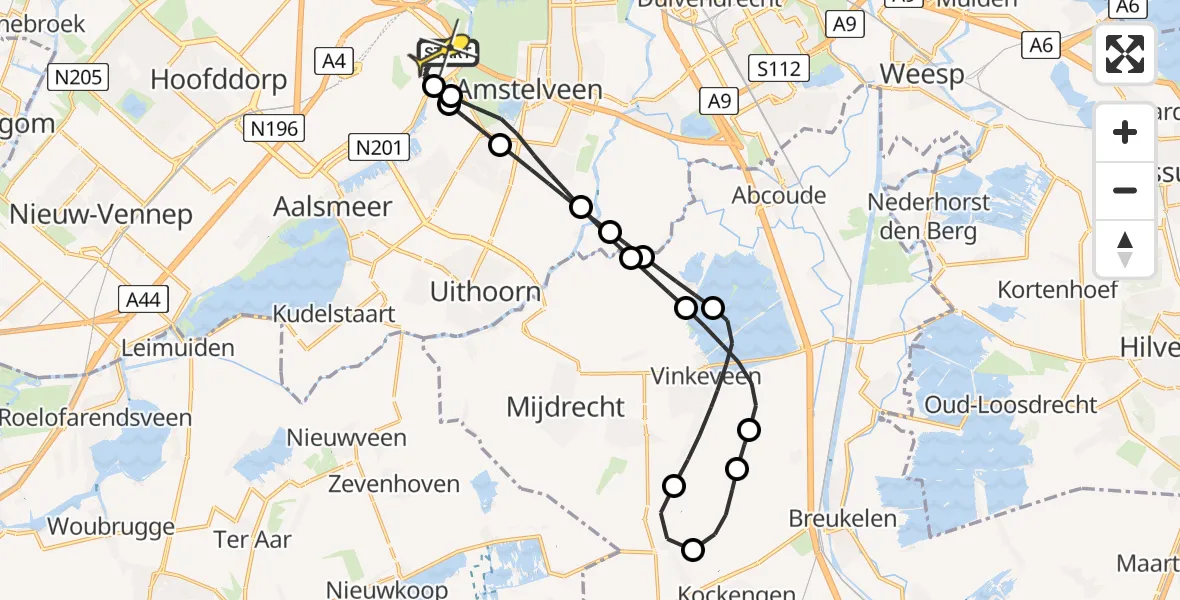 Routekaart van de vlucht: Politieheli naar Schiphol, Westerkimweg