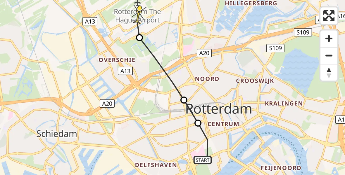 Routekaart van de vlucht: Lifeliner 2 naar Rotterdam The Hague Airport, West-Kruiskade