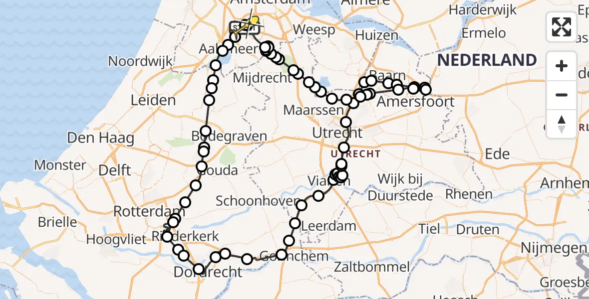 Routekaart van de vlucht: Politieheli naar Schiphol, Amsterdam-Bataviaweg