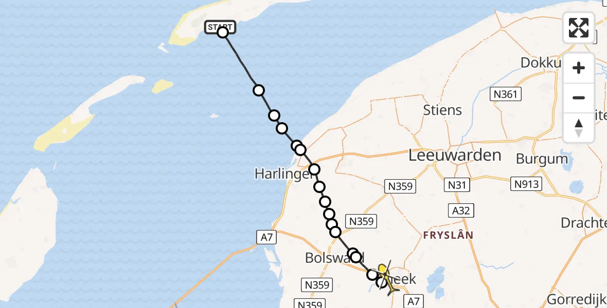 Routekaart van de vlucht: Ambulanceheli naar Sneek, Doodemanshoek
