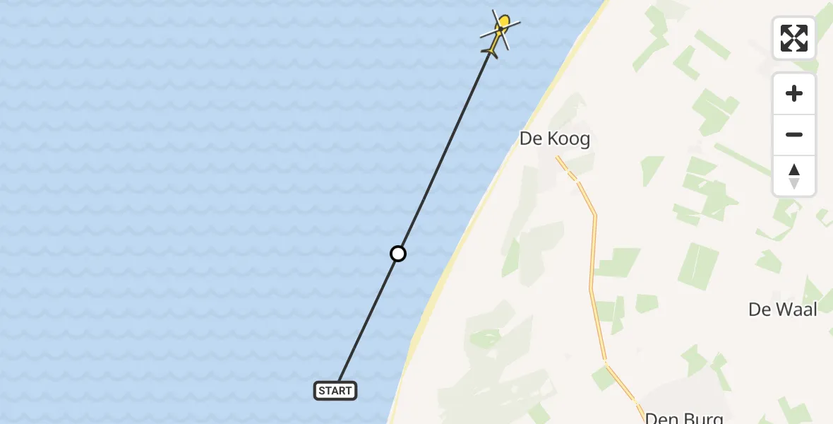 Routekaart van de vlucht: Politieheli naar De Koog, Ruijslaan