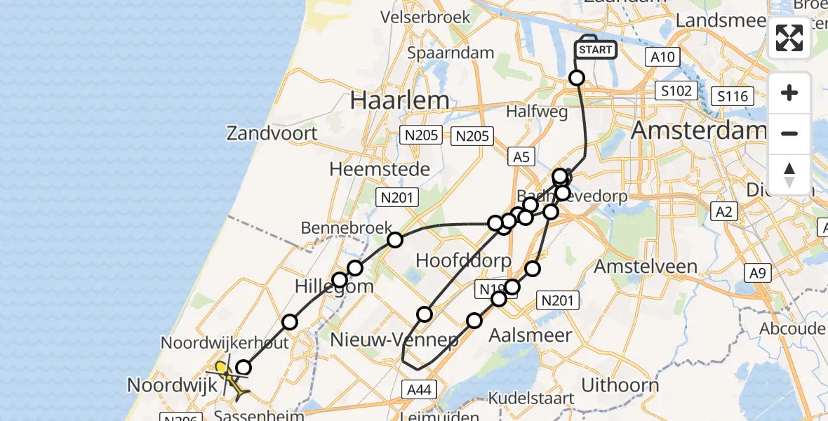 Routekaart van de vlucht: Lifeliner 1 naar Voorhout, Stromboliweg