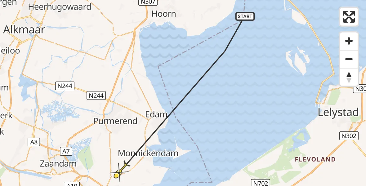 Routekaart van de vlucht: Politiehelikopter naar Broek in Waterland, Varkenslandpad