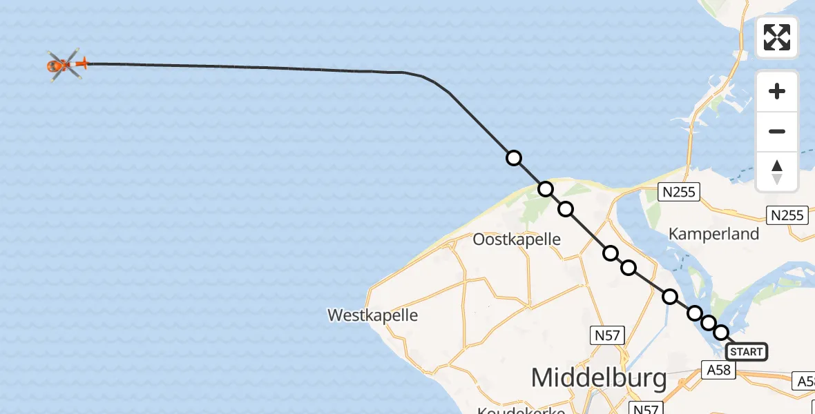 Vluchtroute Kustwachthelikopter Vliegveld Midden-Zeeland - , 02 januari 2025, 13:27