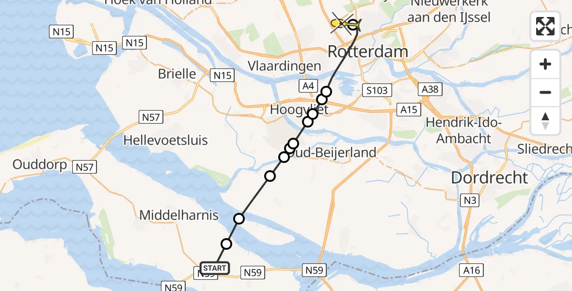 Routekaart van de vlucht: Lifeliner 2 naar Rotterdam The Hague Airport, Lieve Vrouwepoldersedijk