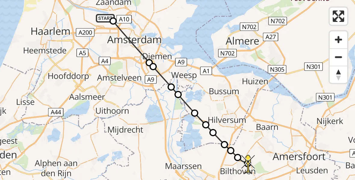 Routekaart van de vlucht: Lifeliner 1 naar Den Dolder, Westhavenweg