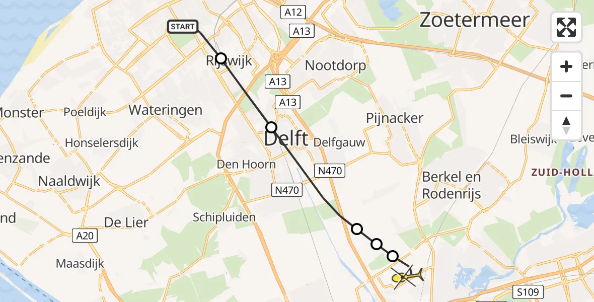 Routekaart van de vlucht: Lifeliner 2 naar Rotterdam The Hague Airport, Beatrijsstraat