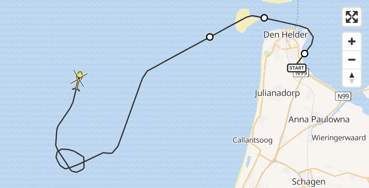 Routekaart van de vlucht: Kustwachthelikopter naar Luchthavenweg