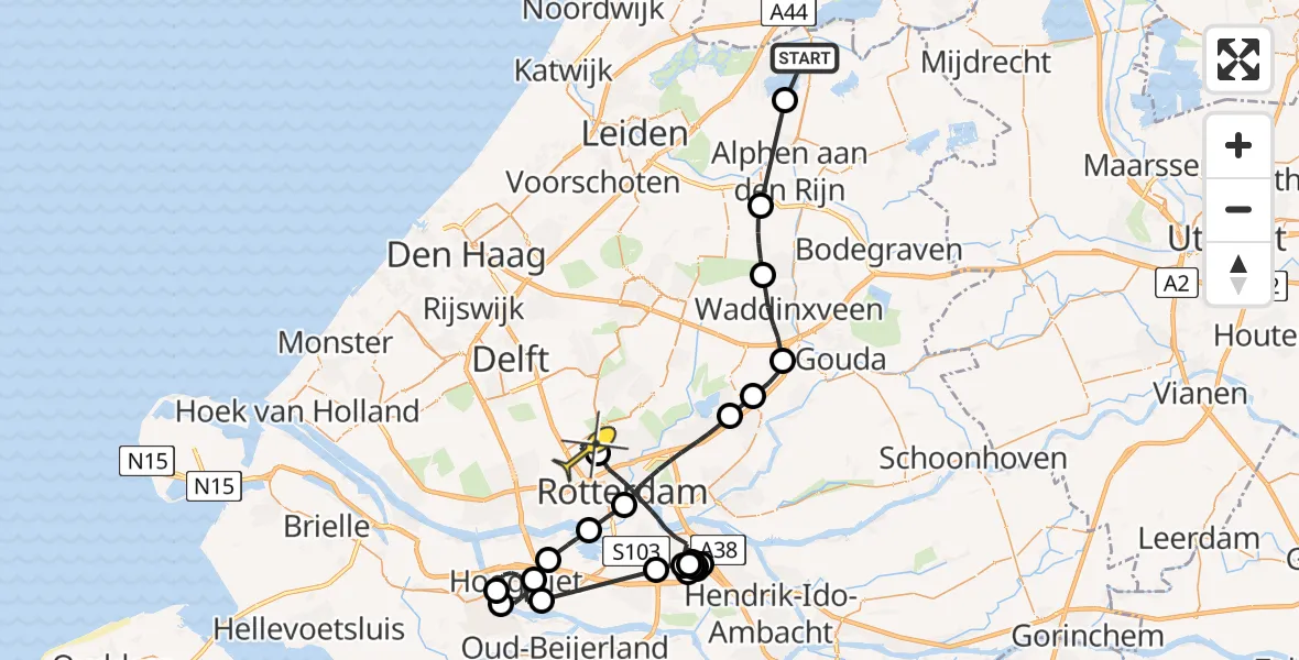 Routekaart van de vlucht: Politieheli naar Rotterdam The Hague Airport, Zwetweg