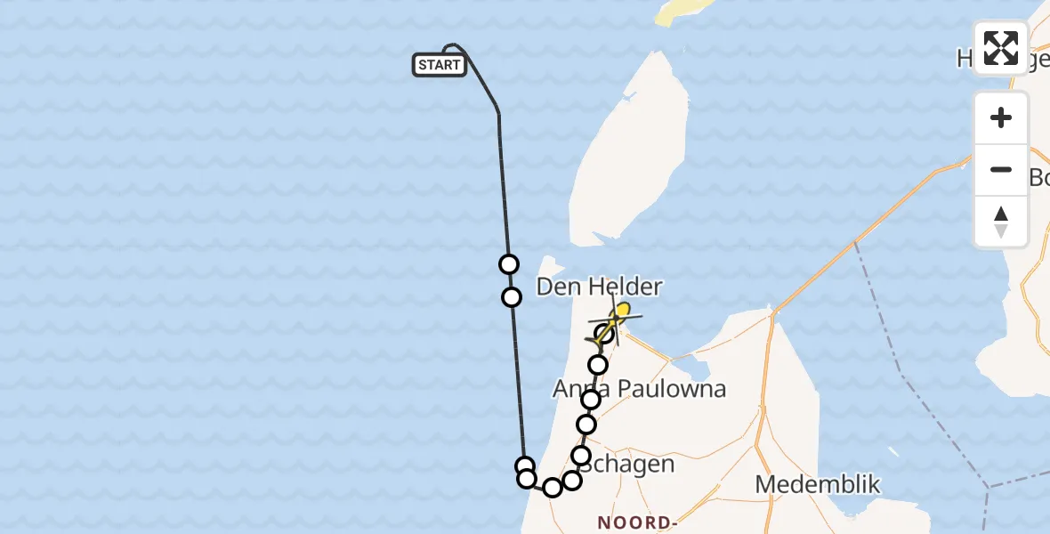 Routekaart van de vlucht: Kustwachthelikopter naar Vliegveld De Kooy, Luchthavenweg