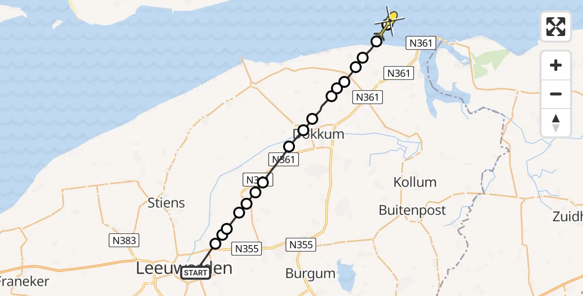 Routekaart van de vlucht: Ambulanceheli naar Anjum, Egelantierstraat