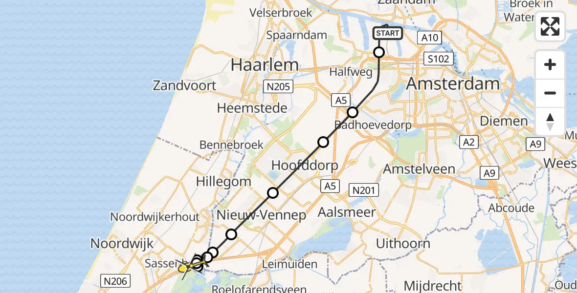 Routekaart van de vlucht: Lifeliner 1 naar Sassenheim, Siciliëweg