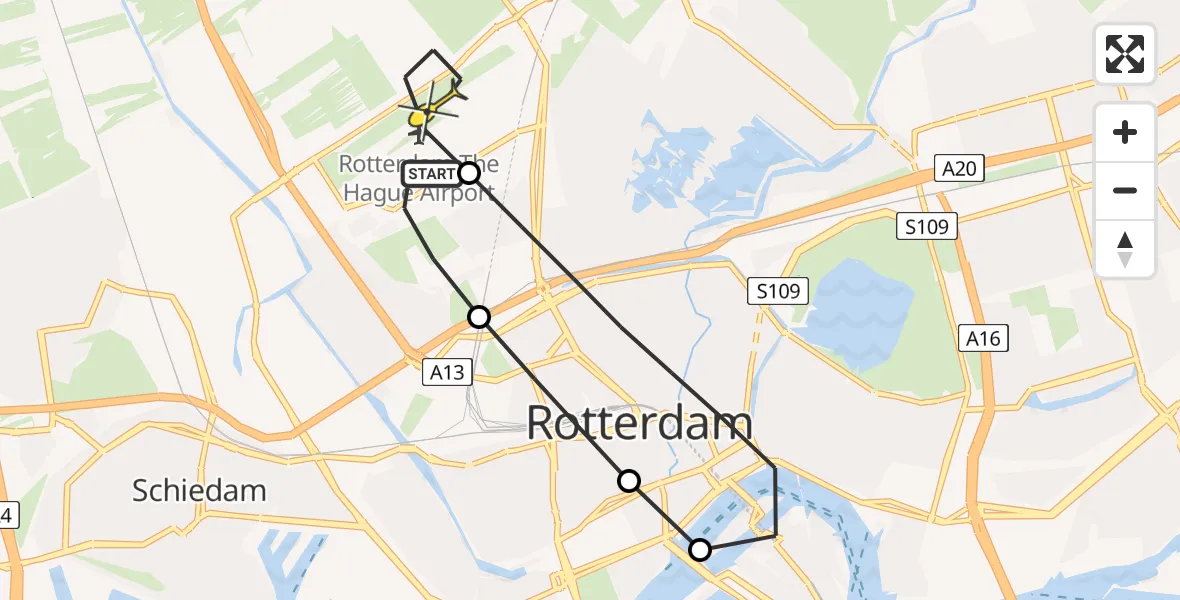 Routekaart van de vlucht: Lifeliner 2 naar Rotterdam The Hague Airport, Pilotenpad