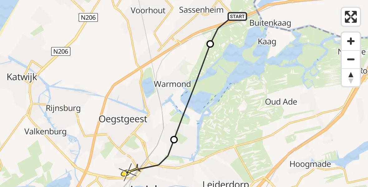 Routekaart van de vlucht: Lifeliner 1 naar Leiden, Ringsloot Groot Hemmeer