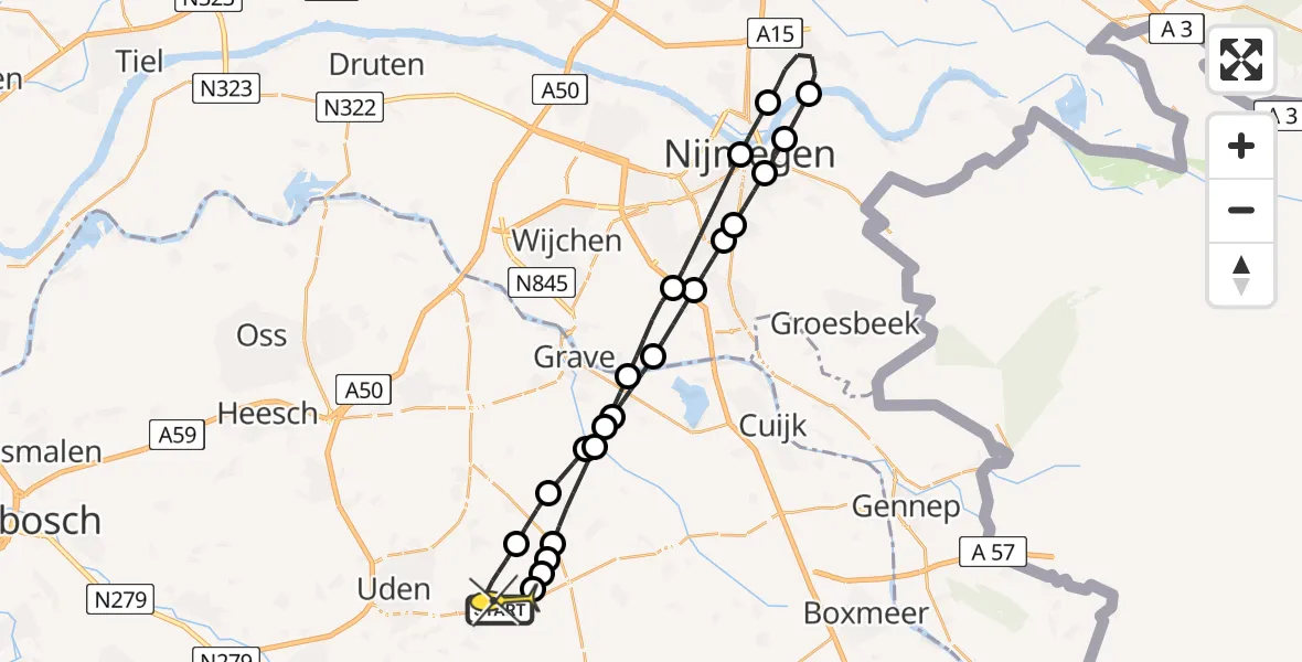 Routekaart van de vlucht: Lifeliner 3 naar Vliegbasis Volkel, Zeelandsedijk