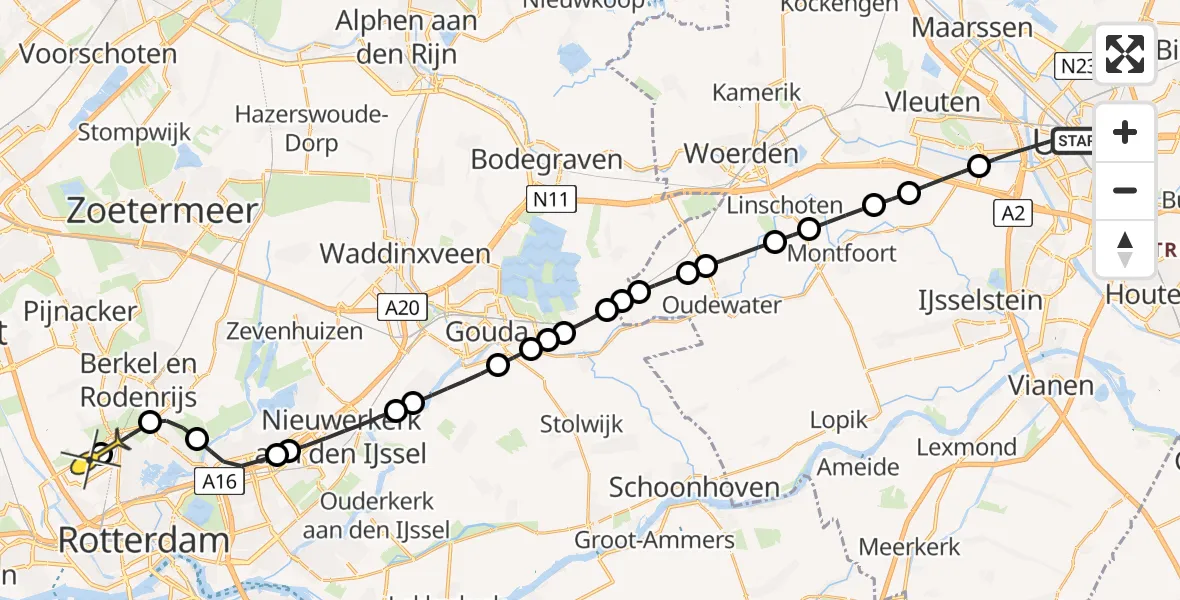 Routekaart van de vlucht: Lifeliner 2 naar Rotterdam The Hague Airport, Bandoengstraat