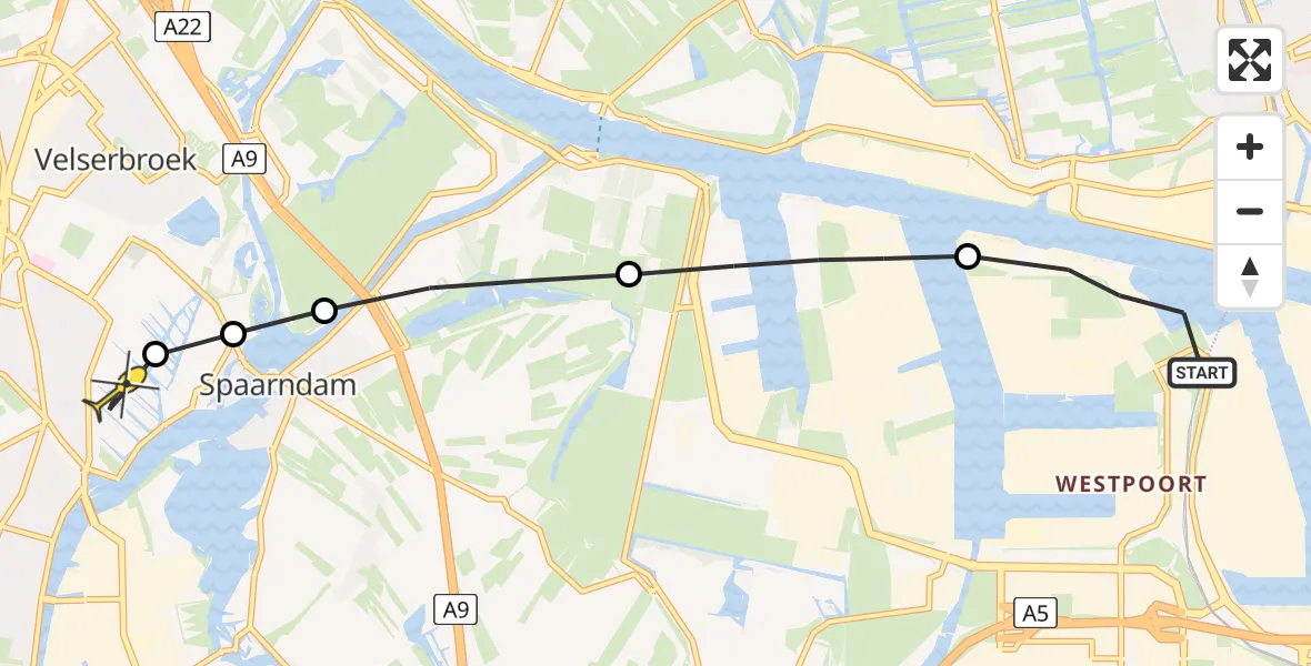 Routekaart van de vlucht: Lifeliner 1 naar Haarlem, Siciliëweg