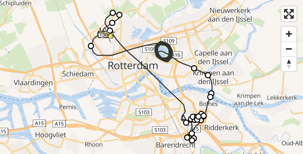 Routekaart van de vlucht: Politiehelikopter naar Rotterdam The Hague Airport, Vliegveldweg