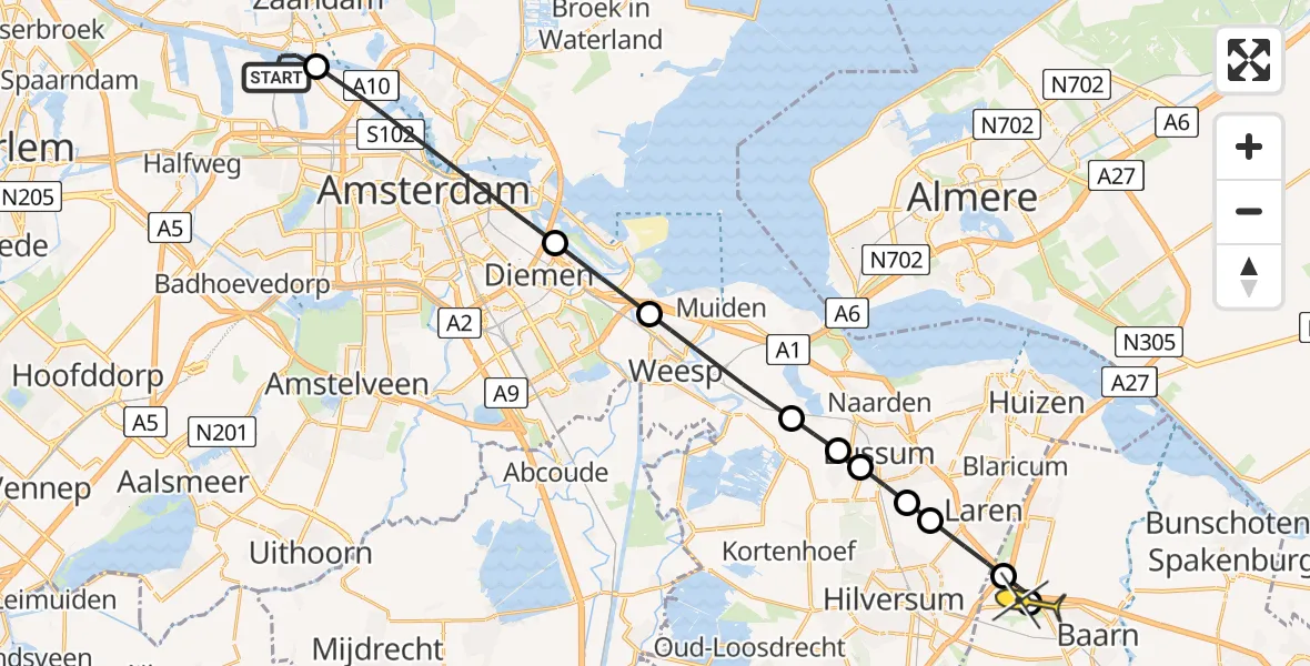 Routekaart van de vlucht: Lifeliner 1 naar Baarn, Belangenvereniging tuinders Zaanderhorn