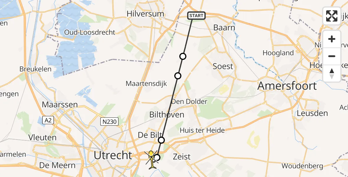 Routekaart van de vlucht: Lifeliner 1 naar Universitair Medisch Centrum Utrecht, Oude Amstrdamsestraatweg