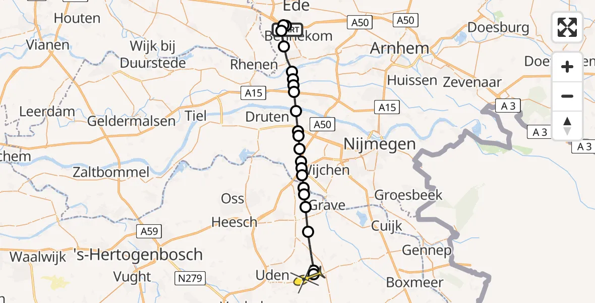 Routekaart van de vlucht: Lifeliner 3 naar Vliegbasis Volkel, Maanderdijk