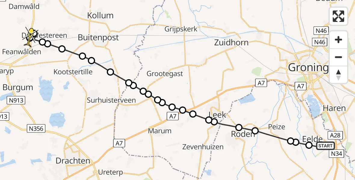 Routekaart van de vlucht: Lifeliner 4 naar De Falom, Molenweg