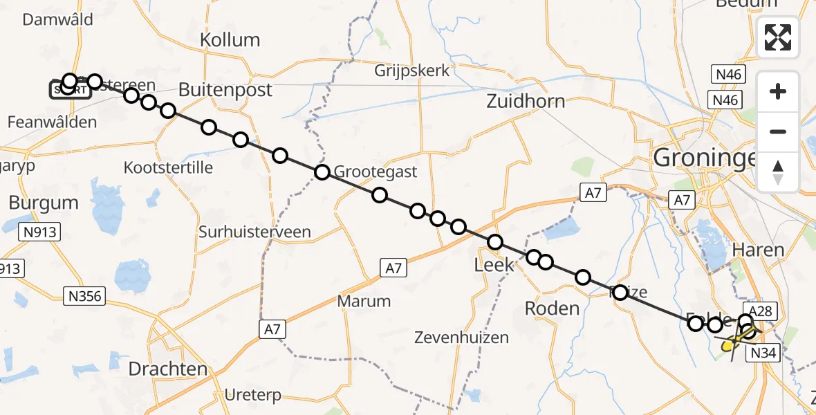 Routekaart van de vlucht: Lifeliner 4 naar Groningen Airport Eelde, Boppewei