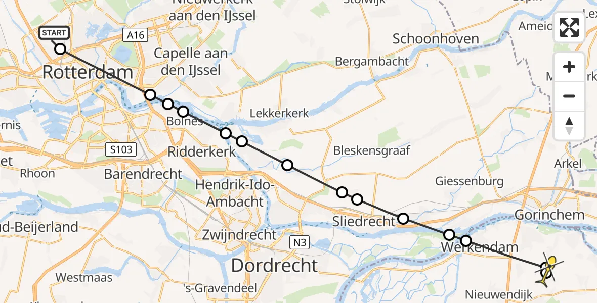 Routekaart van de vlucht: Lifeliner 2 naar Almkerk, Paadje van duizend treê