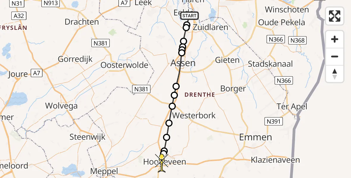 Routekaart van de vlucht: Lifeliner 4 naar Hoogeveen, Vissersweg