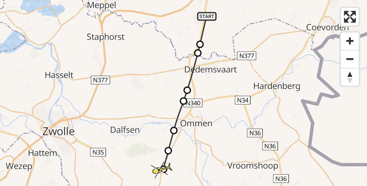 Routekaart van de vlucht: Lifeliner 4 naar Lemelerveld, De Slagenweg