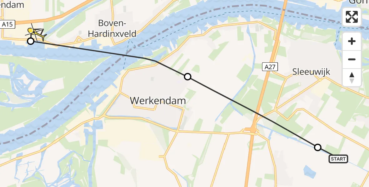 Routekaart van de vlucht: Lifeliner 2 naar Hardinxveld-Giessendam, Uppelse Steeg