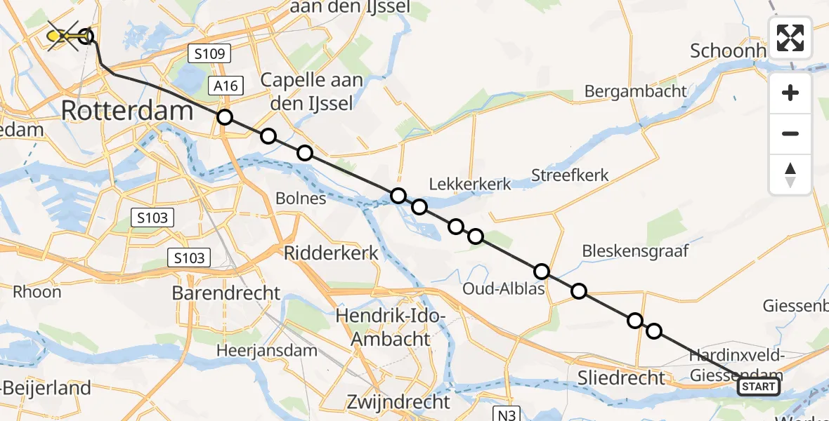 Routekaart van de vlucht: Lifeliner 2 naar Rotterdam The Hague Airport, Groot Veldsweer