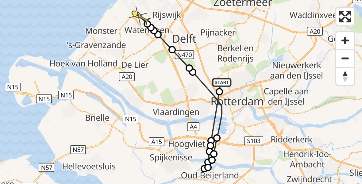 Routekaart van de vlucht: Lifeliner 2 naar Den Haag, Brandenburgbaan