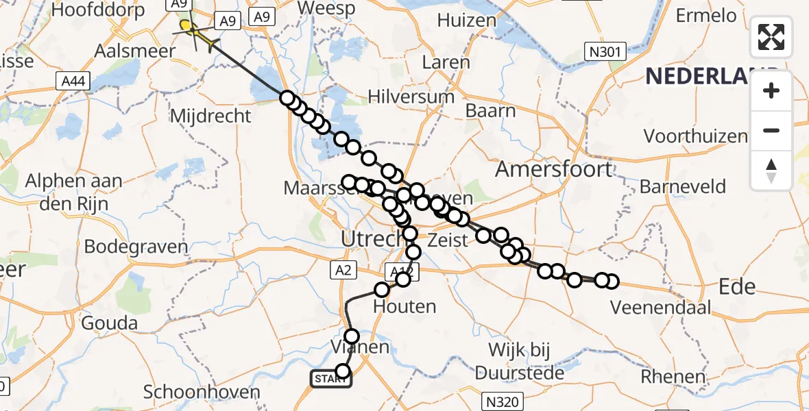 Routekaart van de vlucht: Politieheli naar Amstelveen, Merwedekade