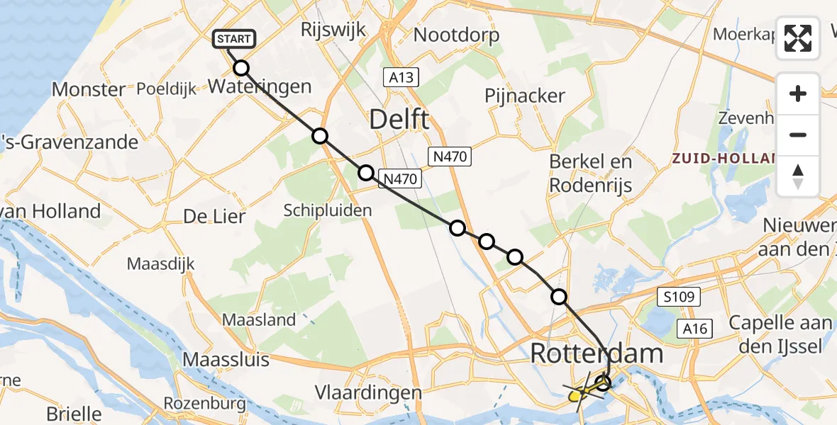 Routekaart van de vlucht: Lifeliner 2 naar Erasmus MC, Erasmusweg