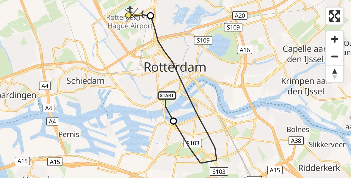 Routekaart van de vlucht: Lifeliner 2 naar Rotterdam The Hague Airport, Maashaven