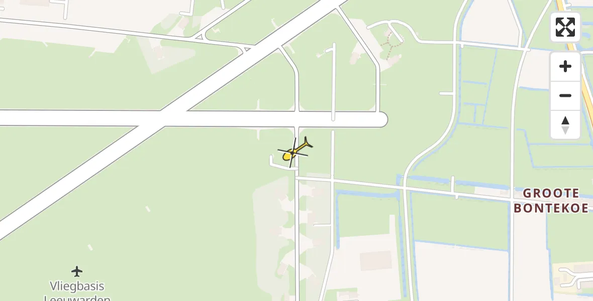 Vluchtroute Ambulancehelikopter van Vliegbasis Leeuwarden naar Vliegbasis Leeuwarden